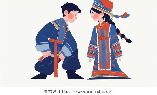布依族穿着民族服饰的一对情侣AI插画
